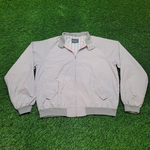 VTG 80s Par Four Golf Jacket Mens XL Tall Gray Pastel Plaid Lined Bomber - Picture 1 of 9